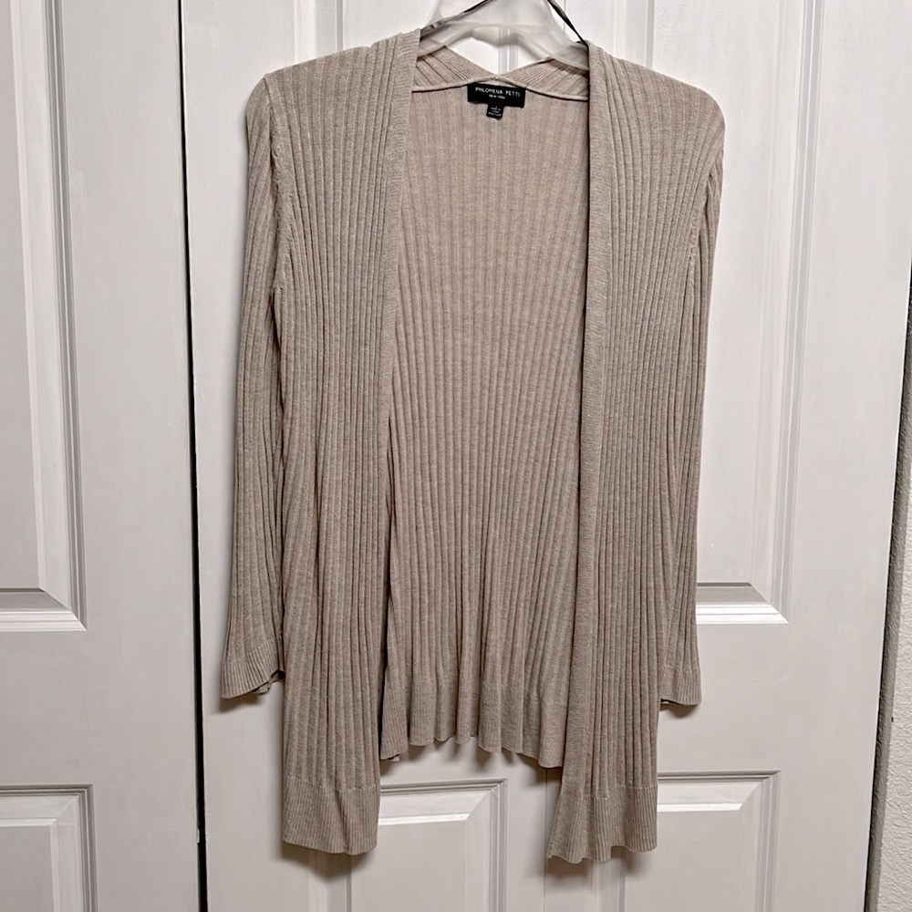 Philomena Petti Tan Tight Knit Rayon Open Long Cadigan Sweater Size L